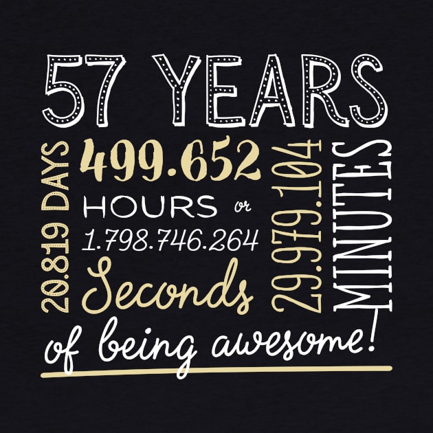 57th Birthday Gifts - 57 Years of being Awesome in Hours & Seconds by BetterManufaktur